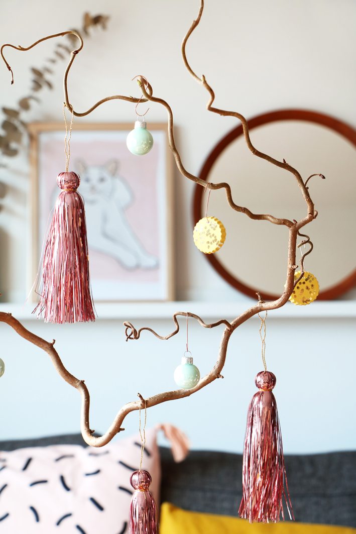 Christmas branch with ornaments